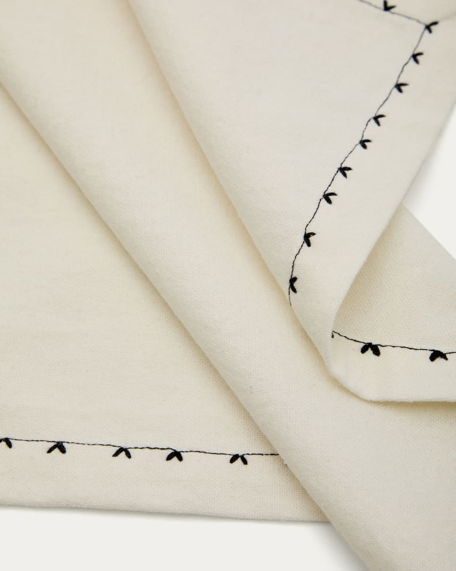 Olim set of two beige, 100% cotton napkins with black embroidery detail