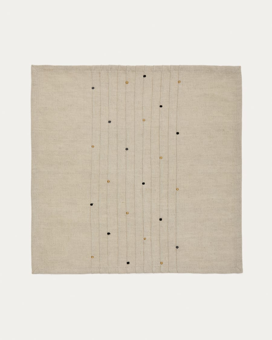 Erie set of two beige linen and cotton napkins with embroidered details