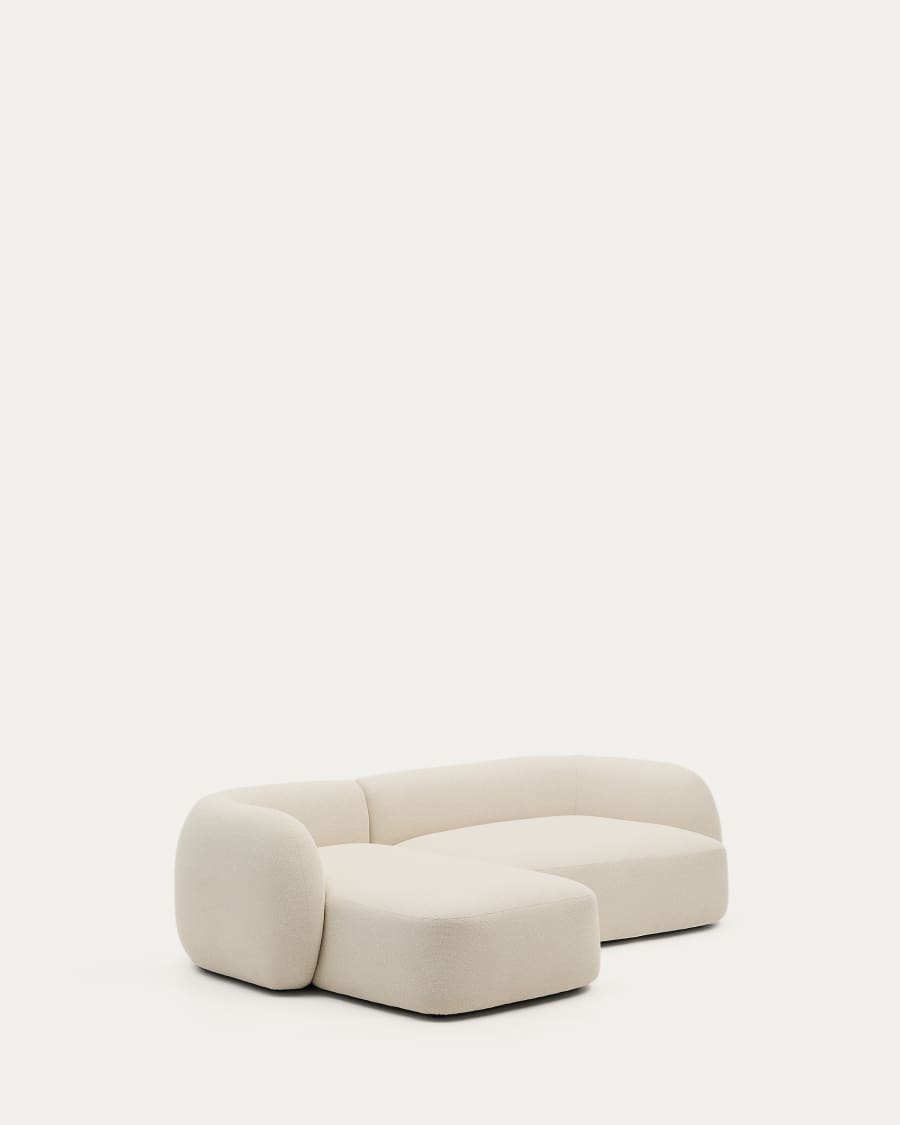 Modular 3-seater sofa Martina in ecru chenille with left-hand chaise longue 287 cm