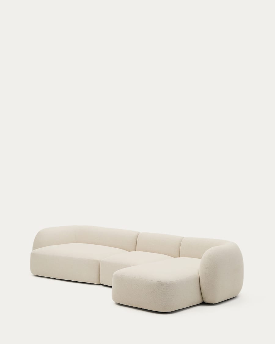 Modular 4-seater sofa Martina in ecru chenille with right chaise longue 377 cm