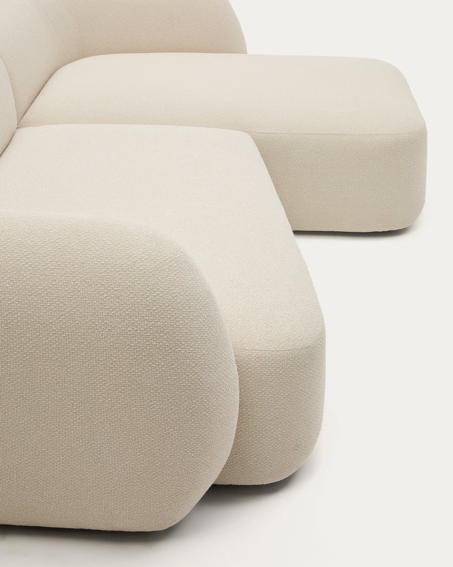 Modular 3-seater sofa Martina in ecru chenille with right-hand chaise longue 287 cm
