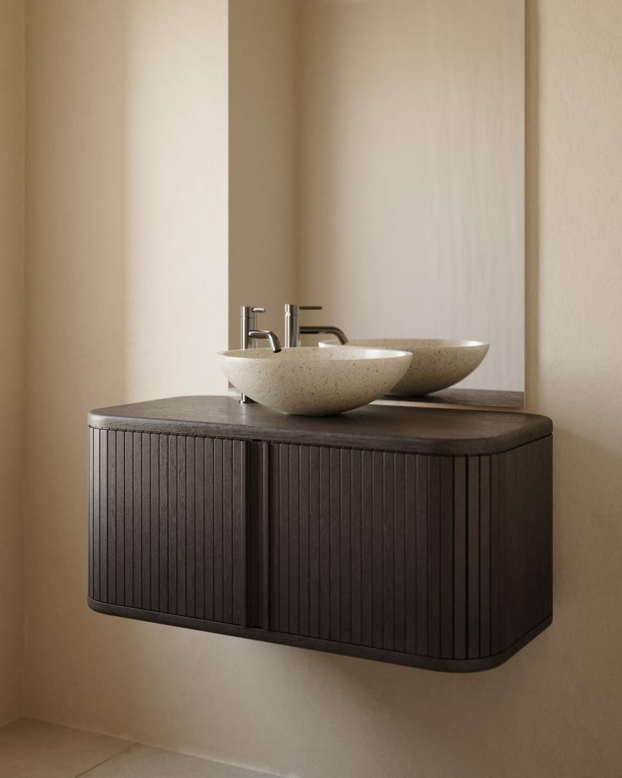 Mailen bathroom cupboard in ash veneer in a dark finish, 90 x 45 cm