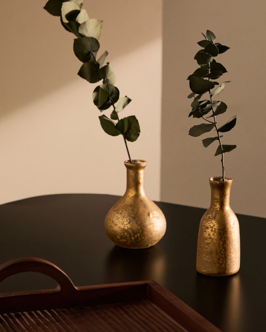 Deila set of 2 gold, recycled-glass vases, 10 cm