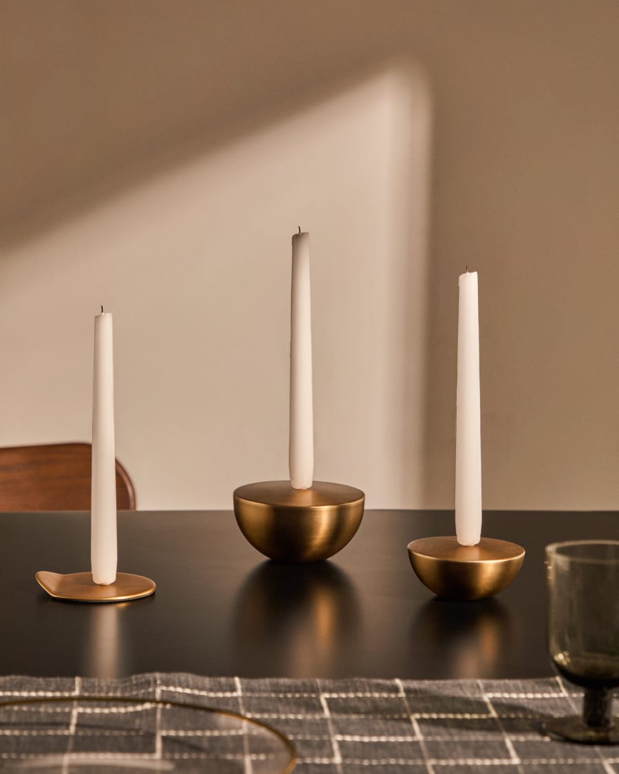 Quira large candle holder in gold-coloured stainless steel