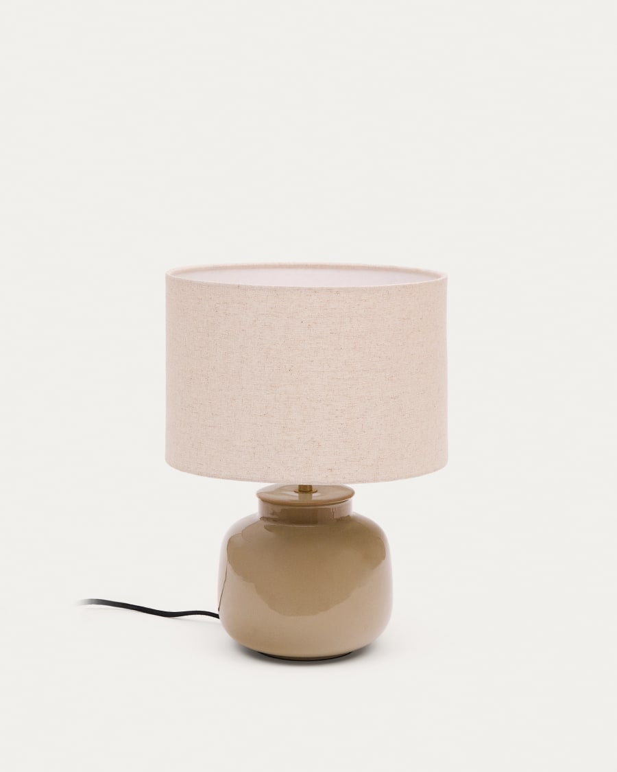 Tay green ceramic and beige linen table lamp UK adapter
