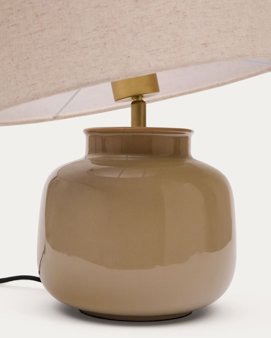 Tay green ceramic and beige linen table lamp UK adapter