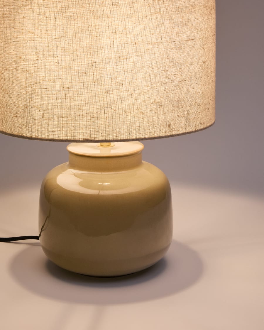 Tay green ceramic and beige linen table lamp UK adapter