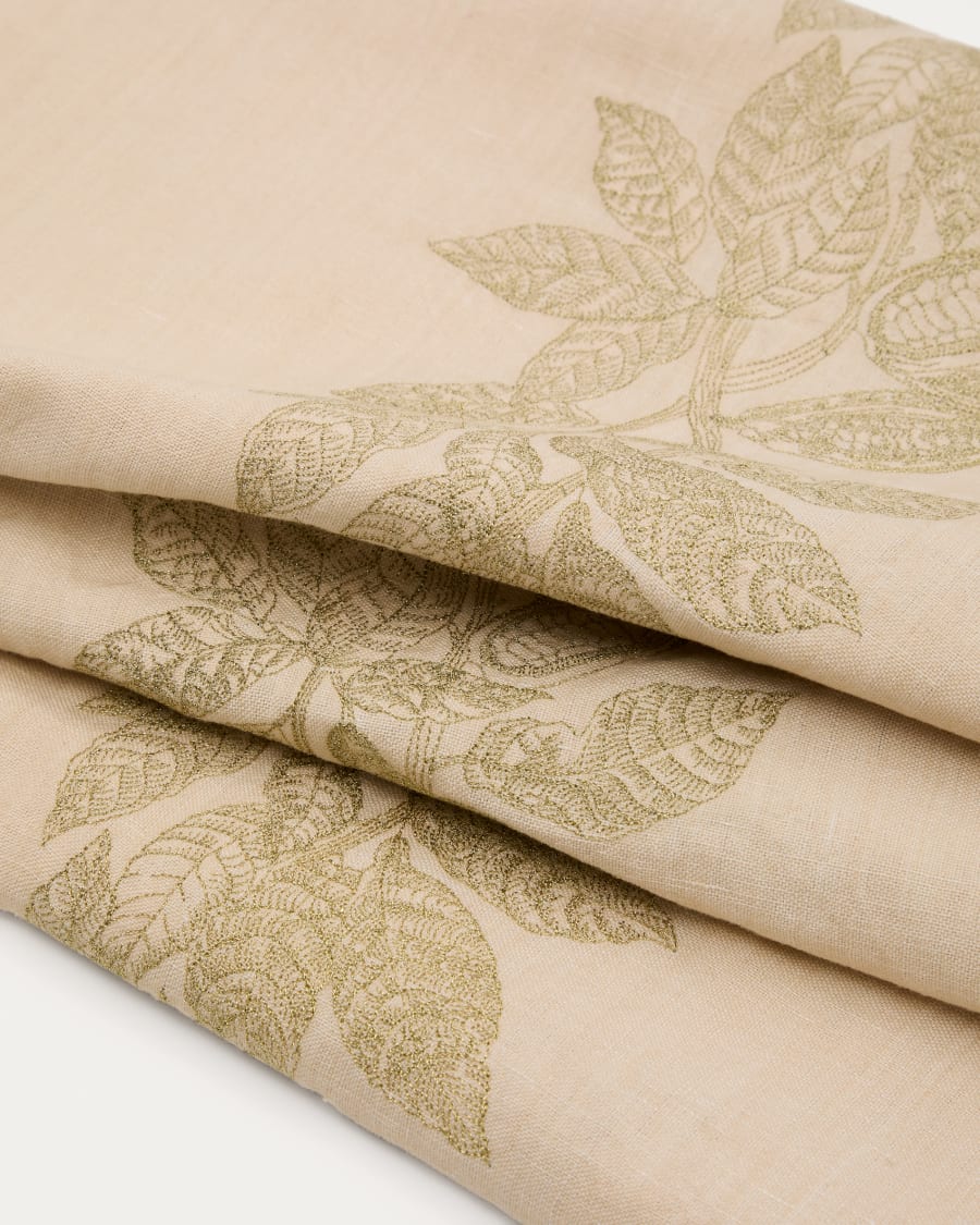 Tischdecke Oreti Baumwolle und Leinen beige Kakao-Stickerei aus goldfarbenem Lurex 150x250cm