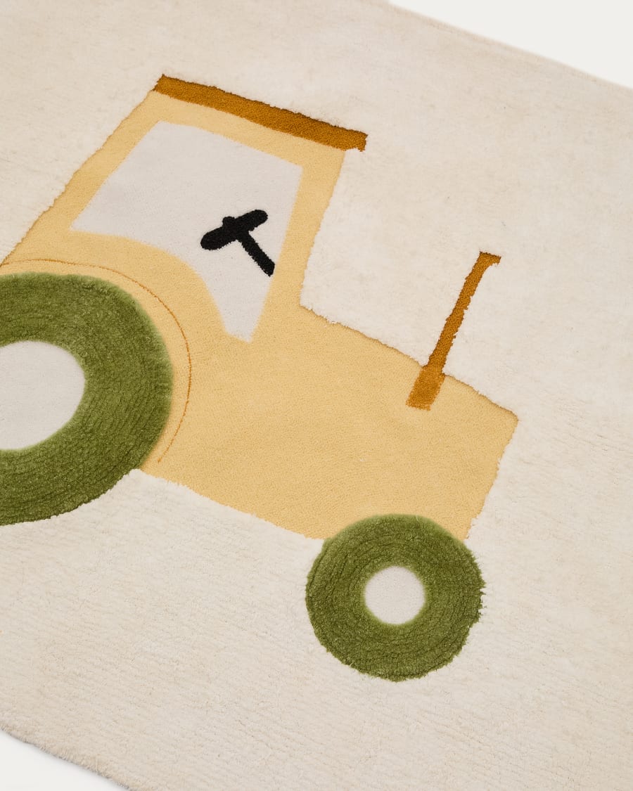 Pecky beige, 100% cotton rug with a tractor feature, 90 x 150 cm
