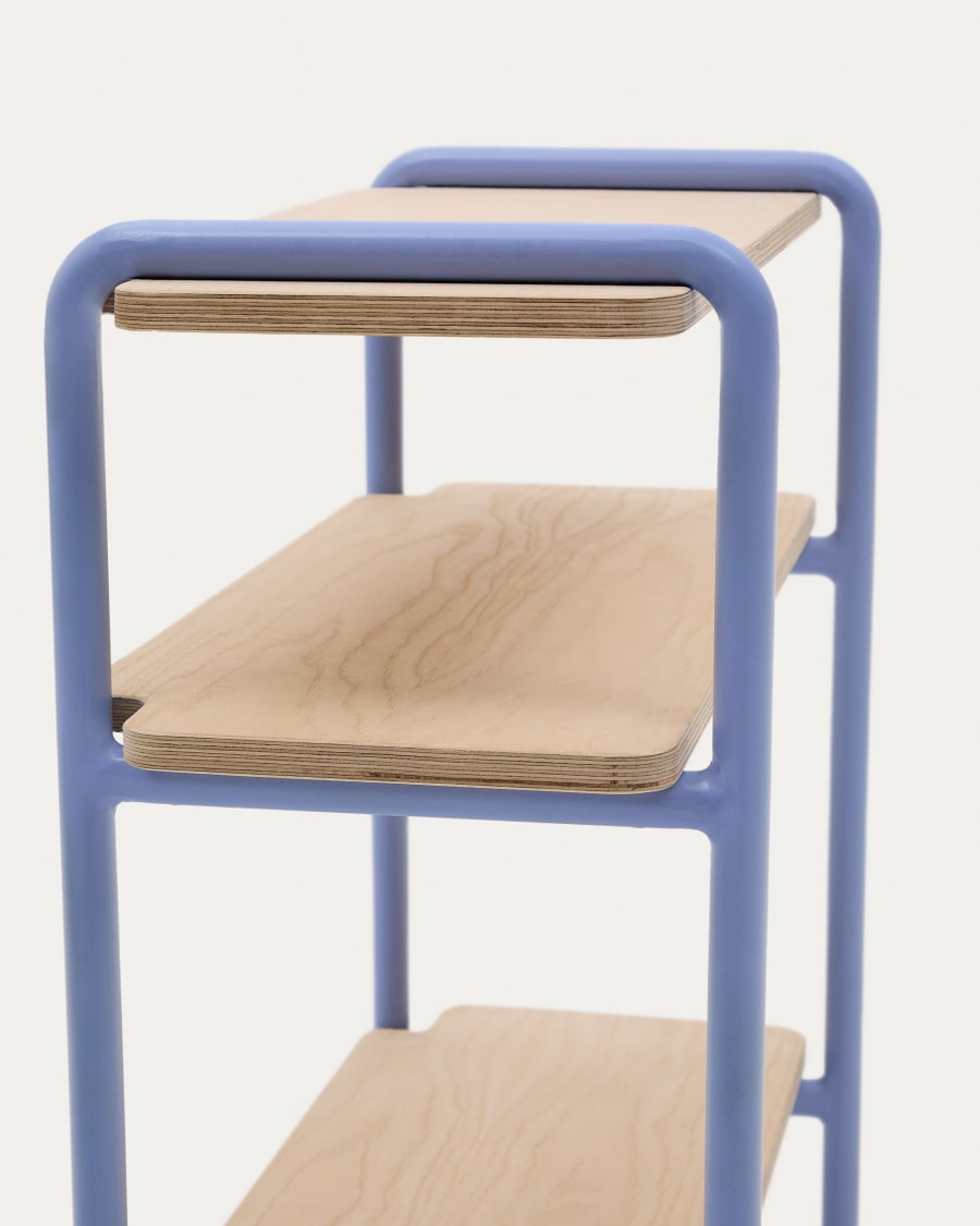 Regal Tinn aus Eschenfurnier und blauer Metallstruktur 70 x 60 cm