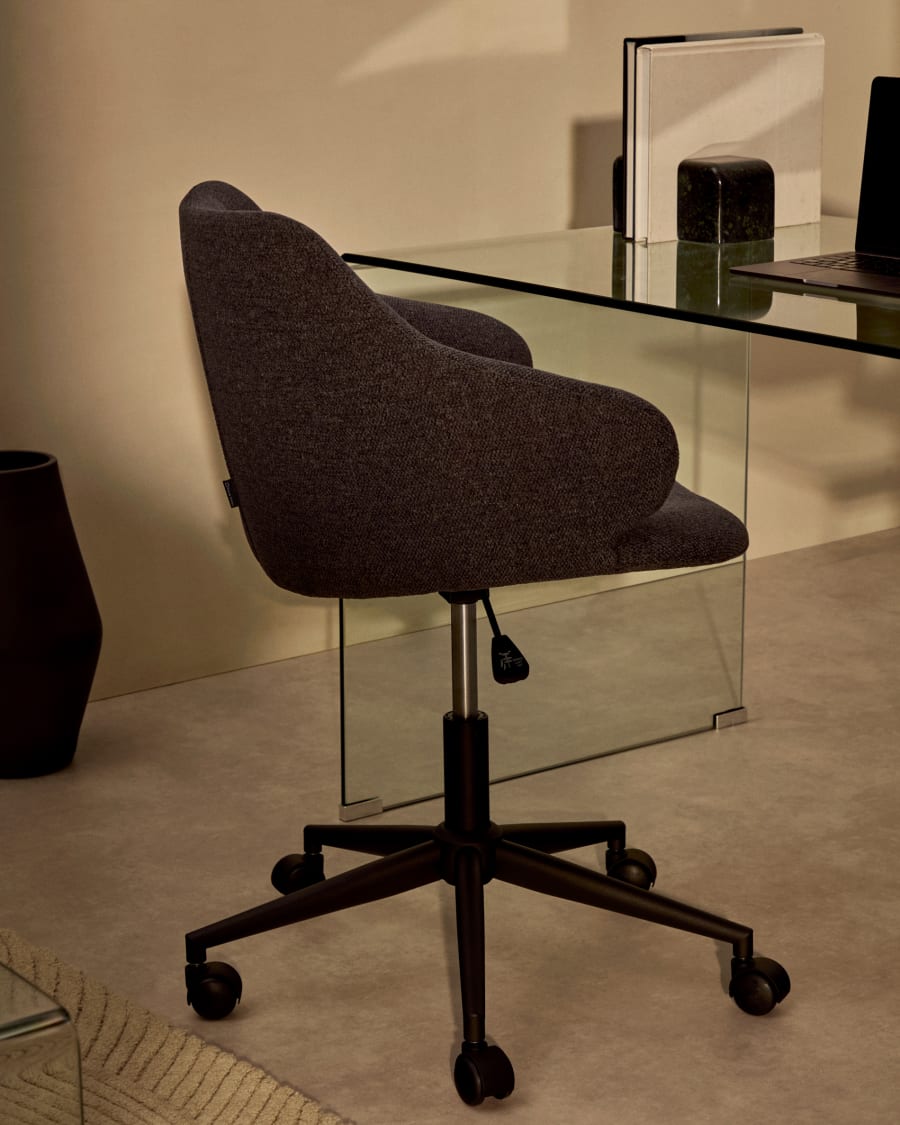 Einara dark grey office chair and legs made of steel in matt black Kave Home Hungary