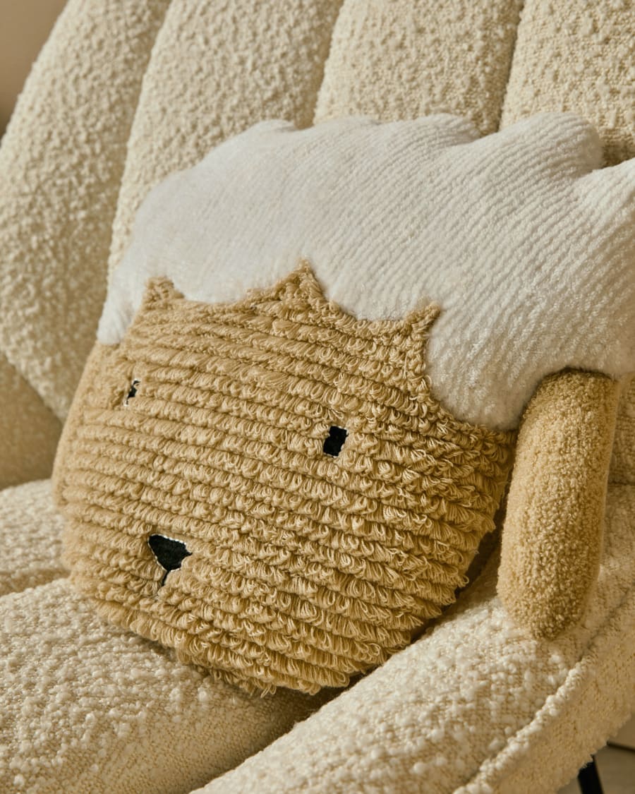 Cuscino a forma di pecora Milu di cotone beige 40 cm