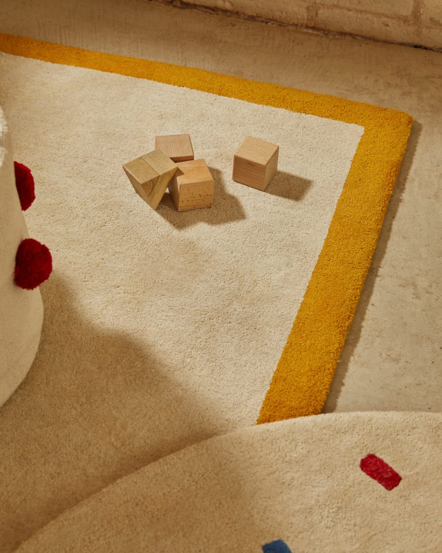 Teppich Nalim 100% Baumwolle beige und senffarben 90 x 150 cm