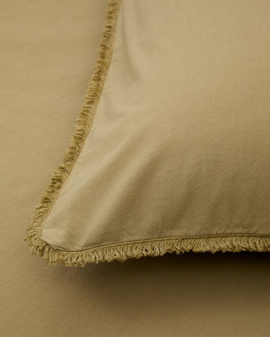 Set Sifinia Bezüge für Decke und Kopfkissen 100% Baumwollperkal Fransen grün Bett 90 cm