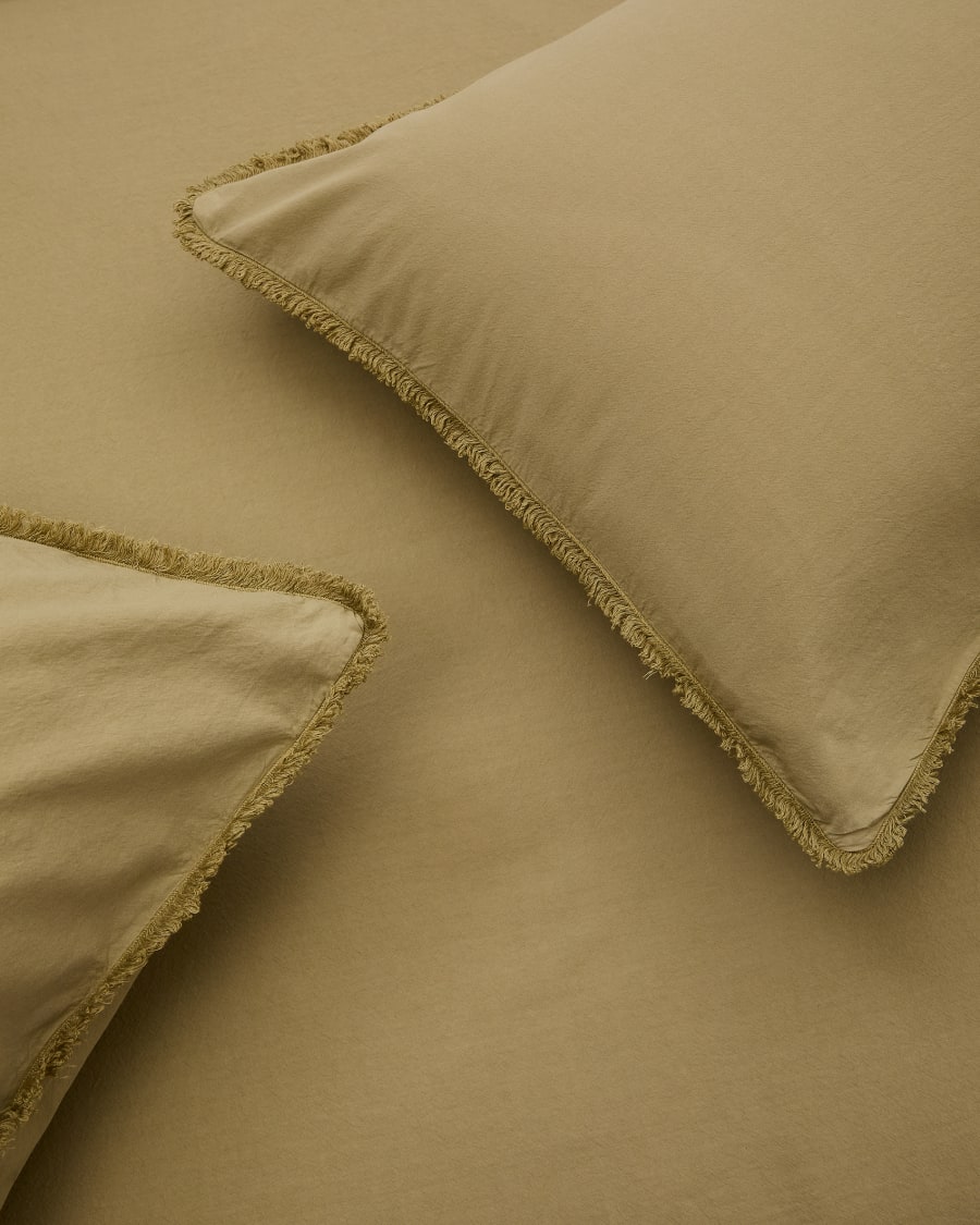 Set Sifinia Bezüge für Decke und Kopfkissen 100% Baumwollperkal Fransen grün Bett 180 cm
