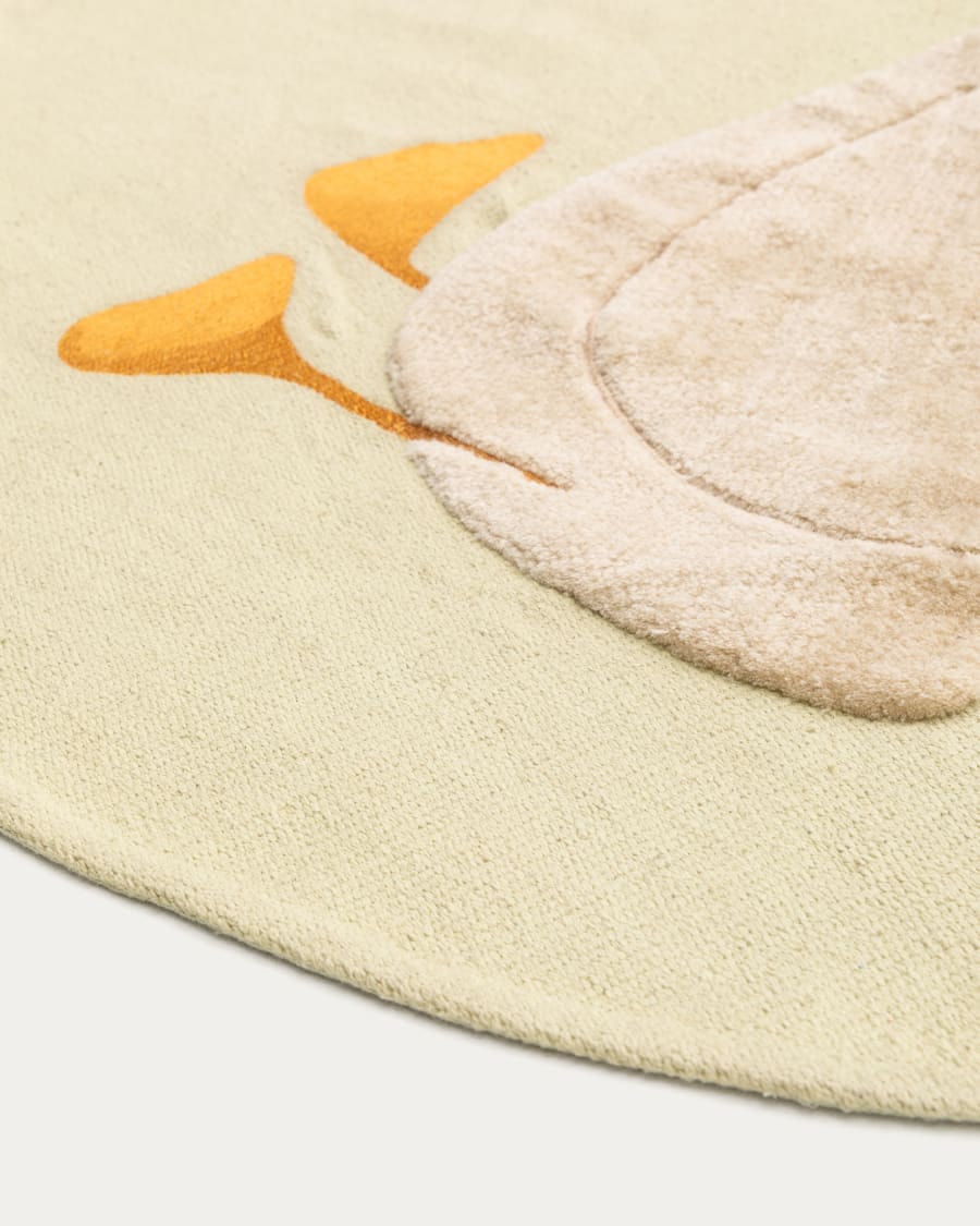 Milu green, 100% cotton rug with a goose feature, Ø 100 cm