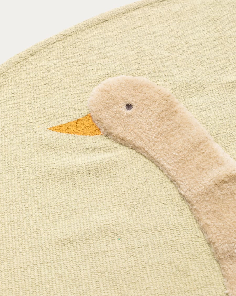 Milu green, 100% cotton rug with a goose feature, Ø 100 cm
