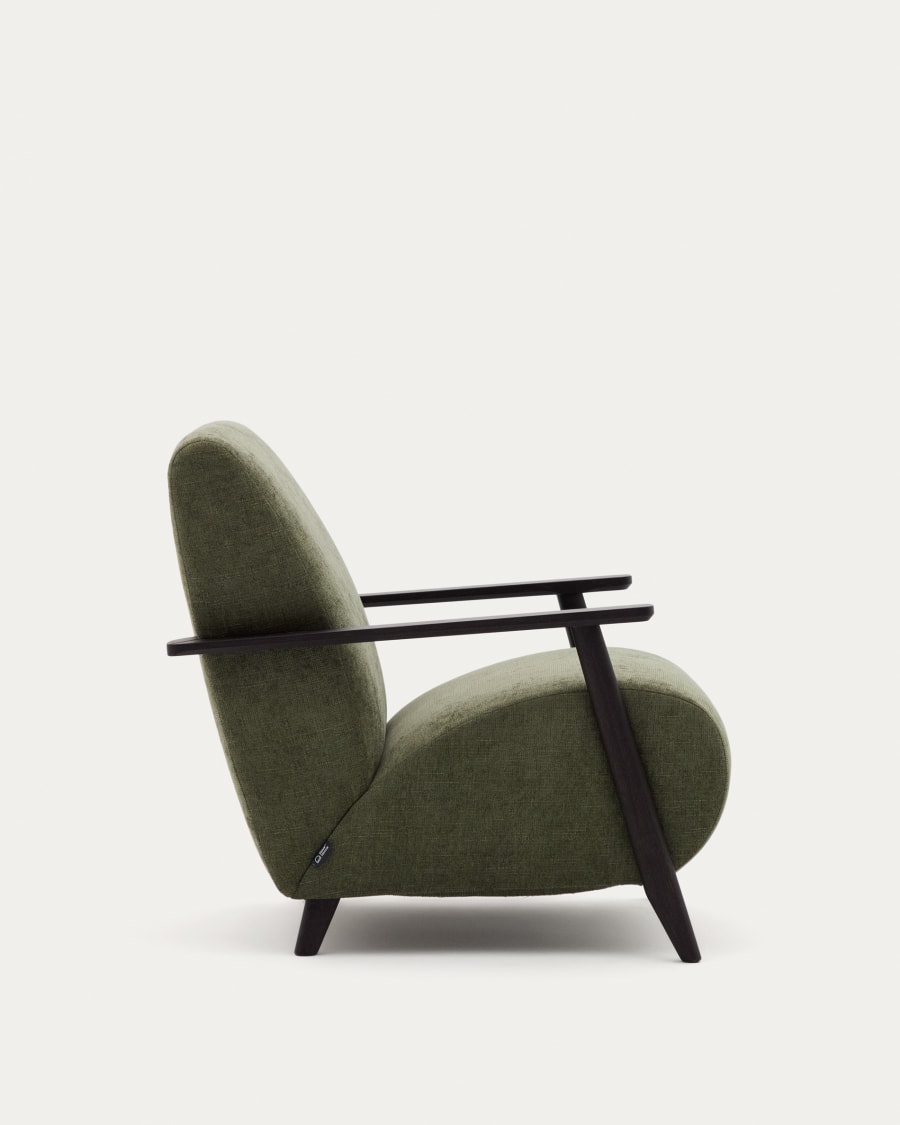 Meghan armchair in green chenille and with solid beech wood in a wenge finish FSC Mix Credit
