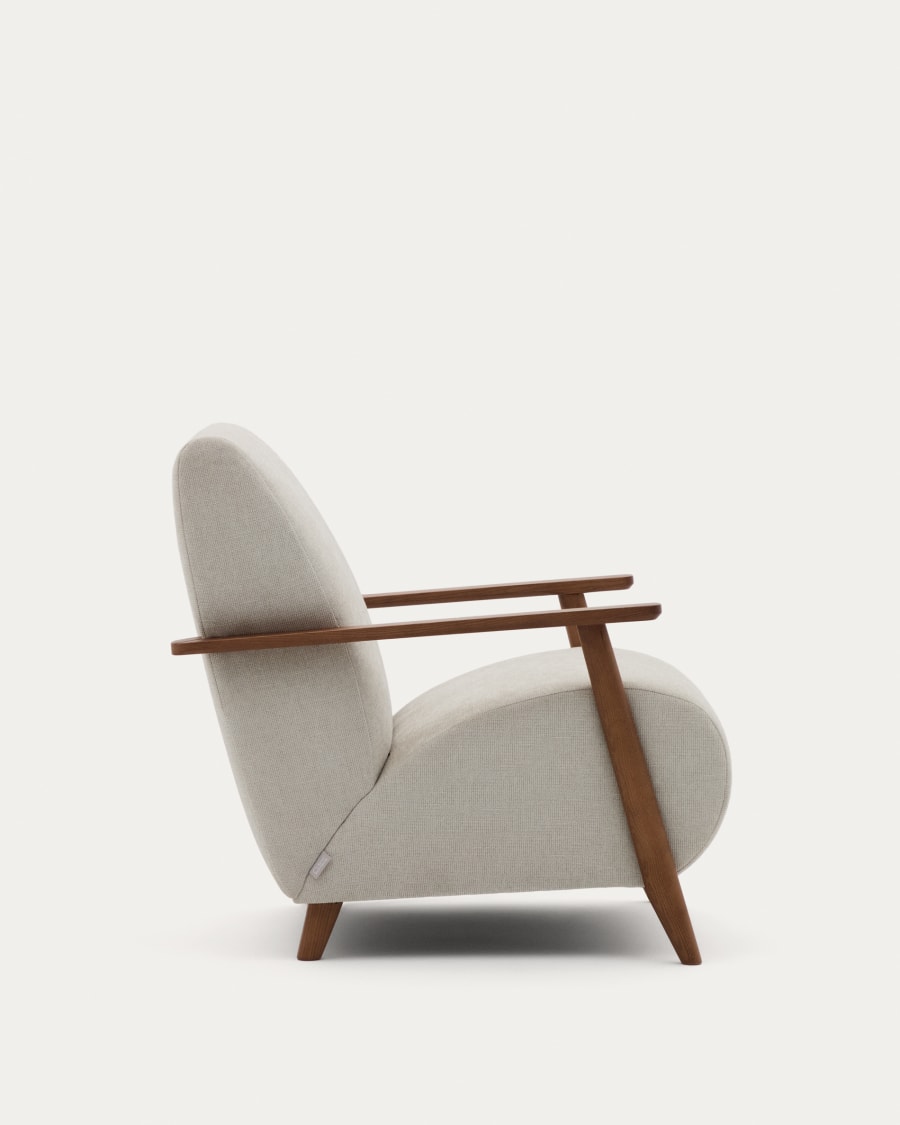 Meghan armchair in pearl chenille and solid ash wood with walnut finish FSC Mix Credit