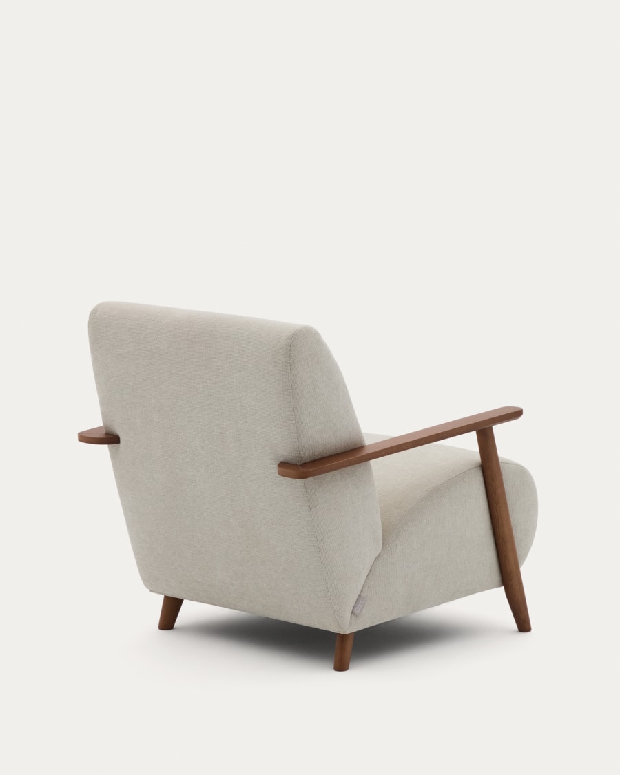 Meghan armchair in pearl chenille and solid ash wood with walnut finish FSC Mix Credit