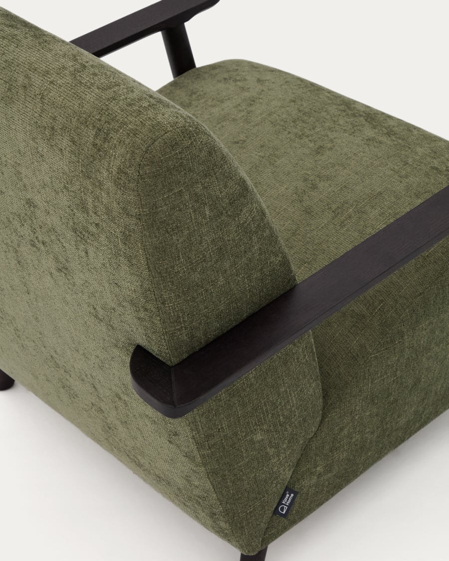 Meghan armchair in green chenille and with solid beech wood in a wenge finish FSC Mix Credit