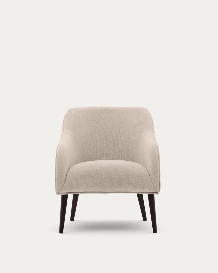 Poltrona Bobly beige e legno massello di faggio con finitura wengè FSC Mix Credit