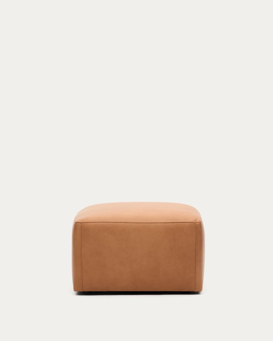 Blok brown leather footstool 90 x 74 cm