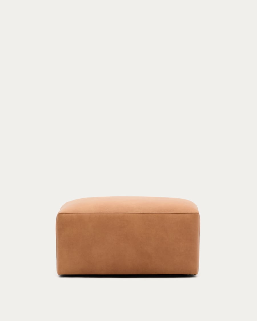 Blok brown leather footstool 90 x 74 cm