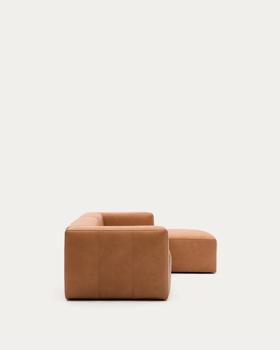 Blok brown leather 3-seater sofa, right chaise longue 300 cm