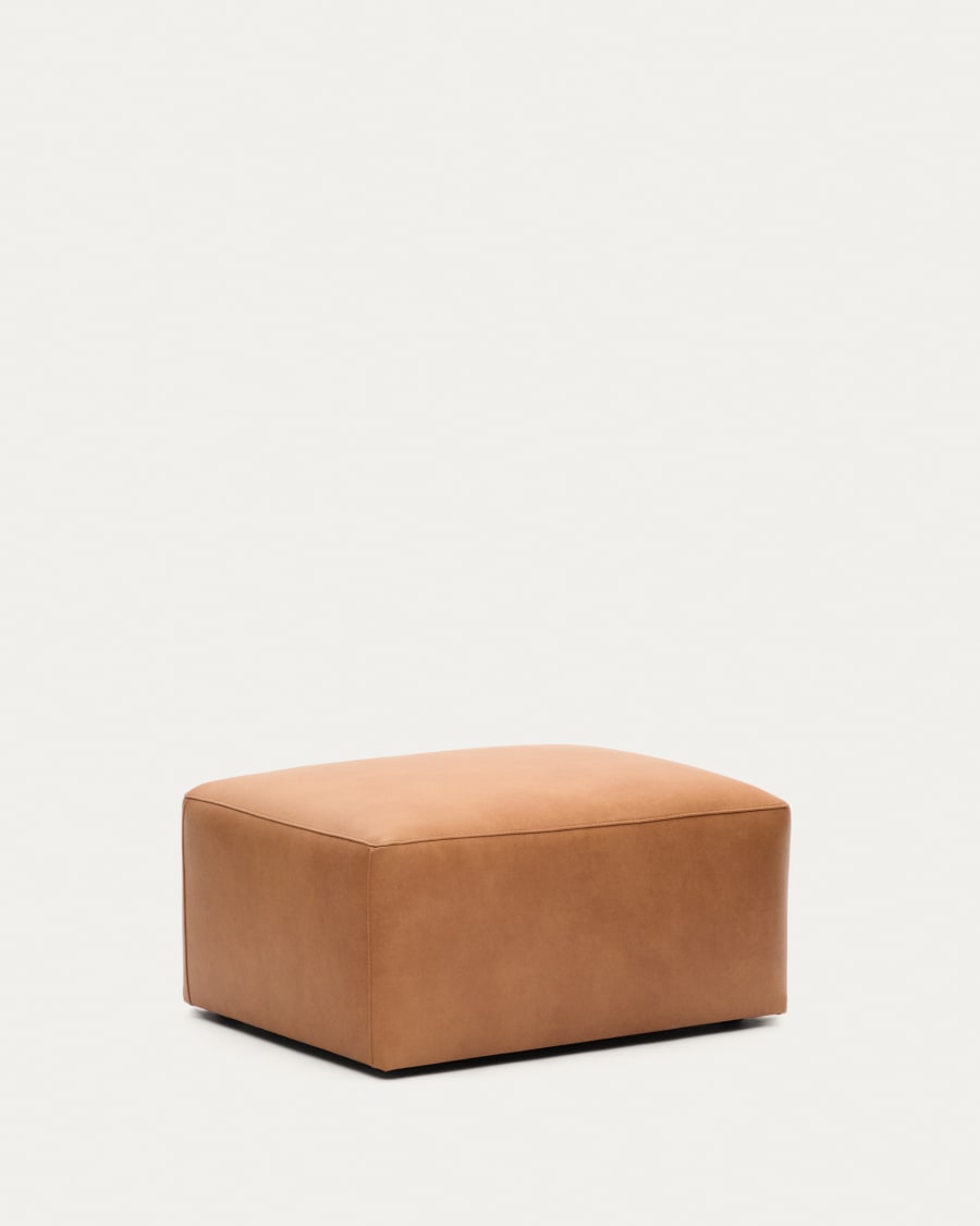 Blok brown leather footstool 90 x 74 cm