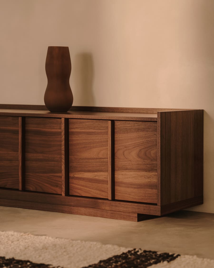 Onix TV stand with a walnut veneer in a dark finish, 200 x 45 cm FSC Mix Credit Assembled