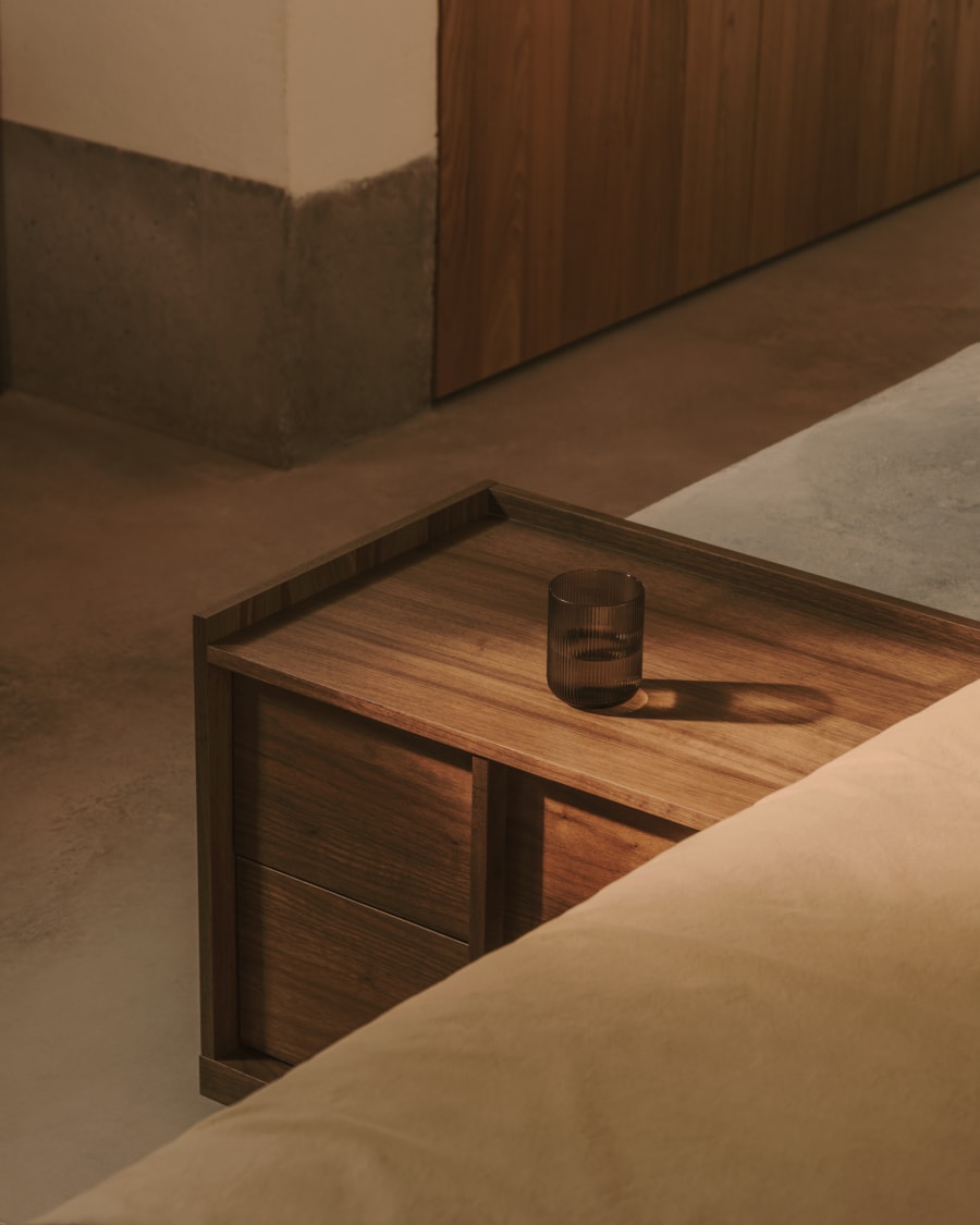 Onix bedside table, 2 drawers,  walnut veneer in a dark finish, 60 x 59 cm FSC Mix Credit Assembled