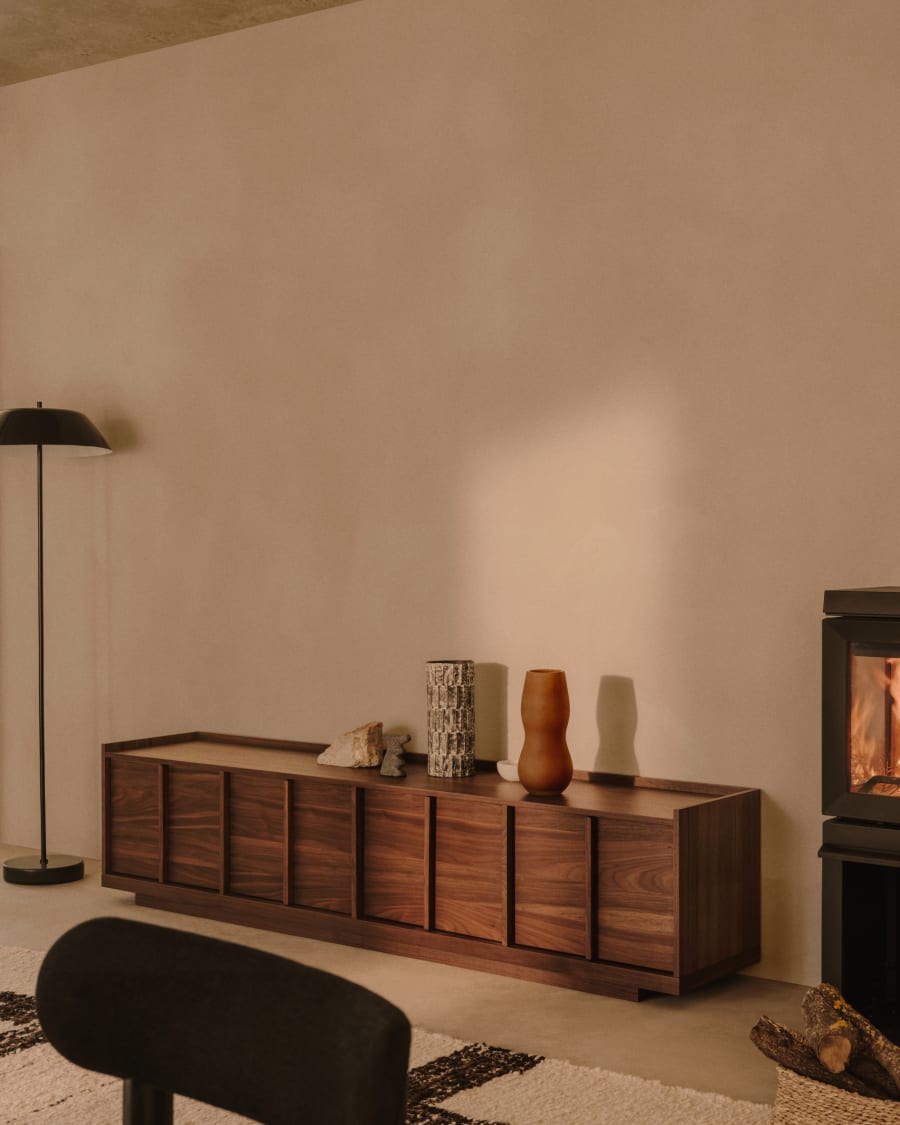 Onix TV stand with a walnut veneer in a dark finish, 200 x 45 cm FSC Mix Credit Assembled