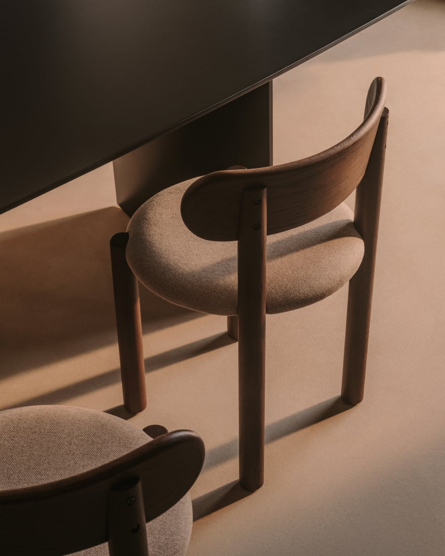 Nebai chair in brown chenille with a solid oak wood structure and walnut finish FSC MIX Credit