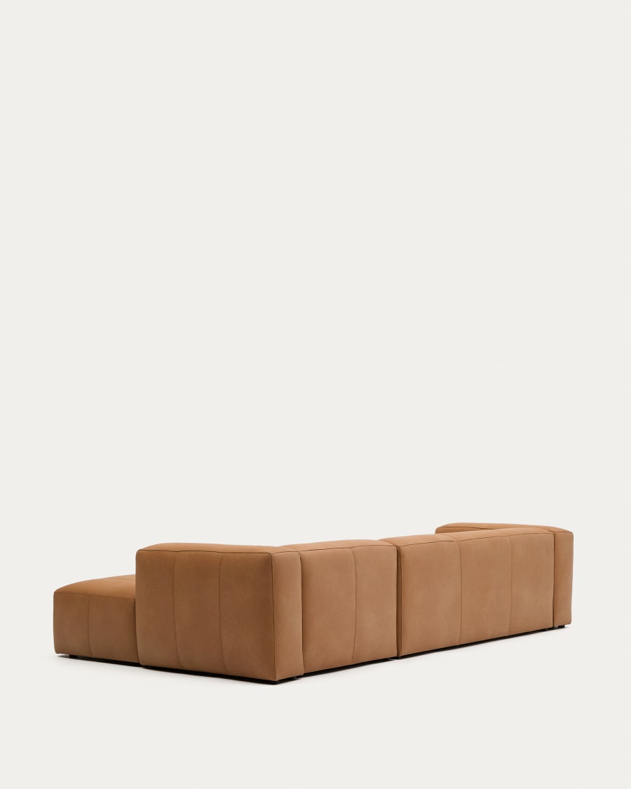 Blok brown leather 4-seater sofa, right chaise longue 330 cm
