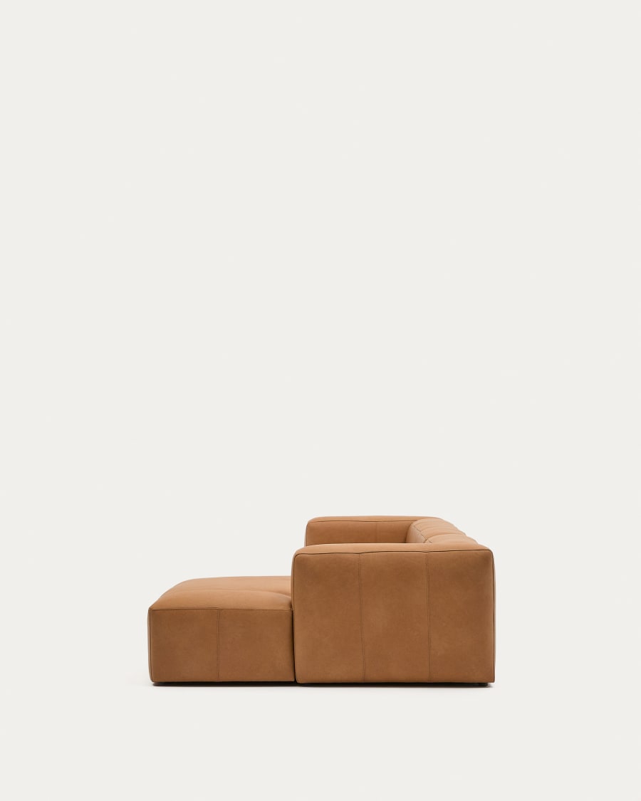 Blok brown leather 4-seater sofa, right chaise longue 330 cm