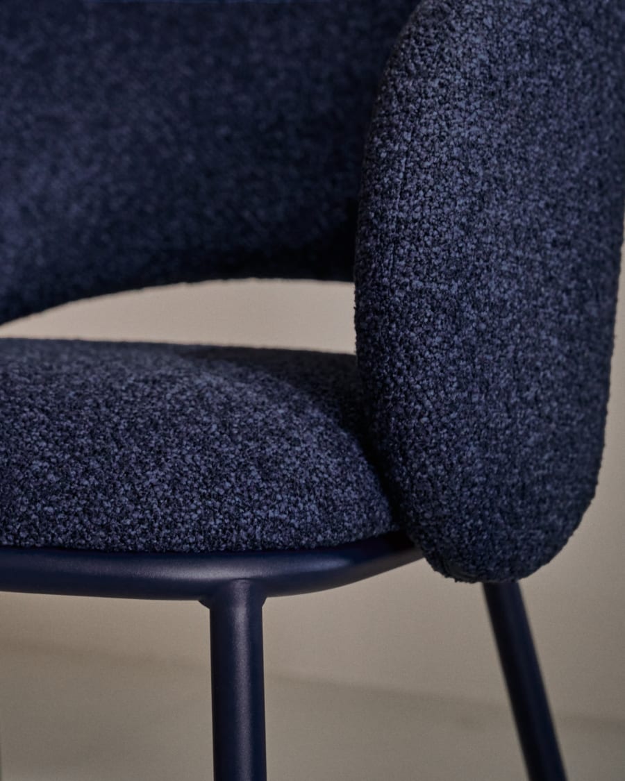 Maina chair in thick blue chenille and steel legs with blue finish FSC Mix Credit