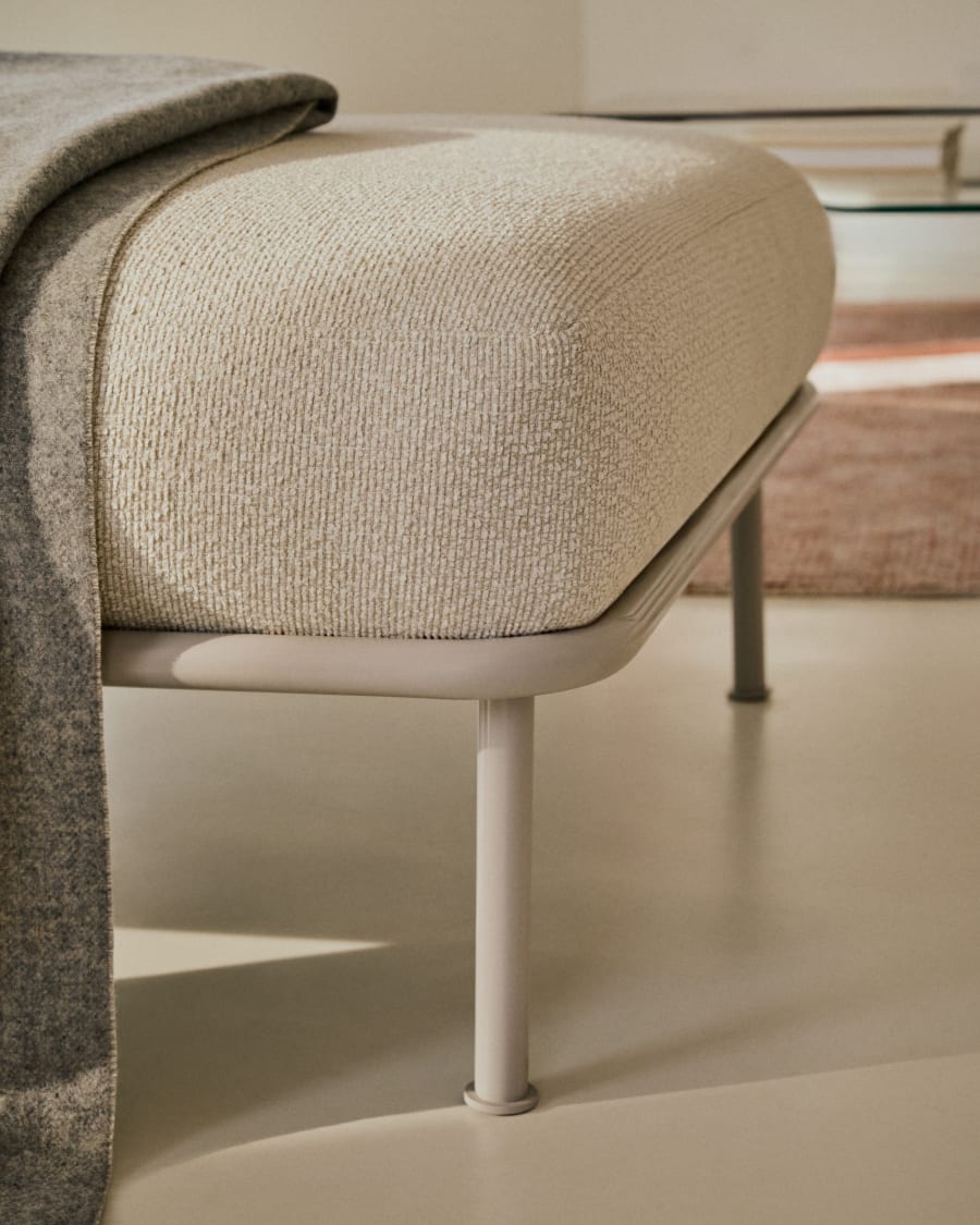 Aurum ecru chenille footrest with matte beige metal base 85 x 85cm FSC Mix Credit