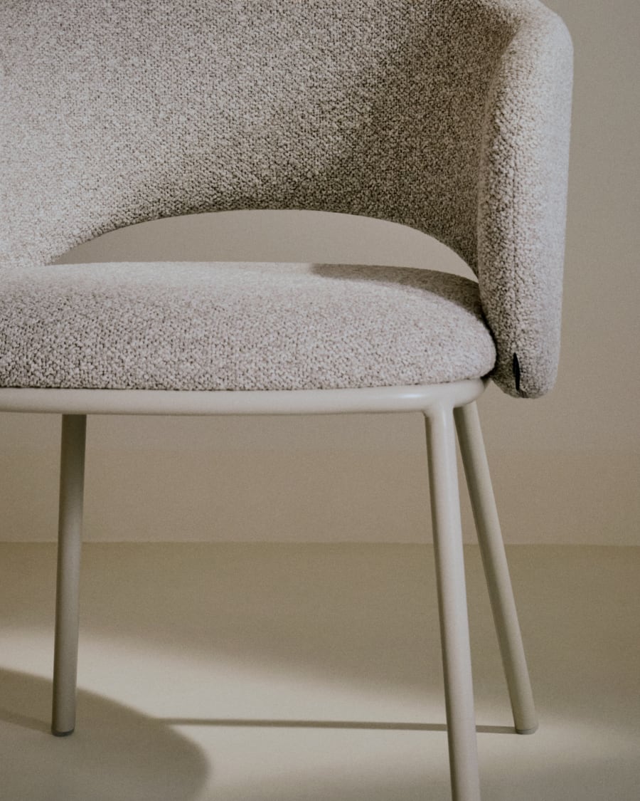 Maina chair in thick beige chenille and steel legs in a beige finish, FSC Mix Credit