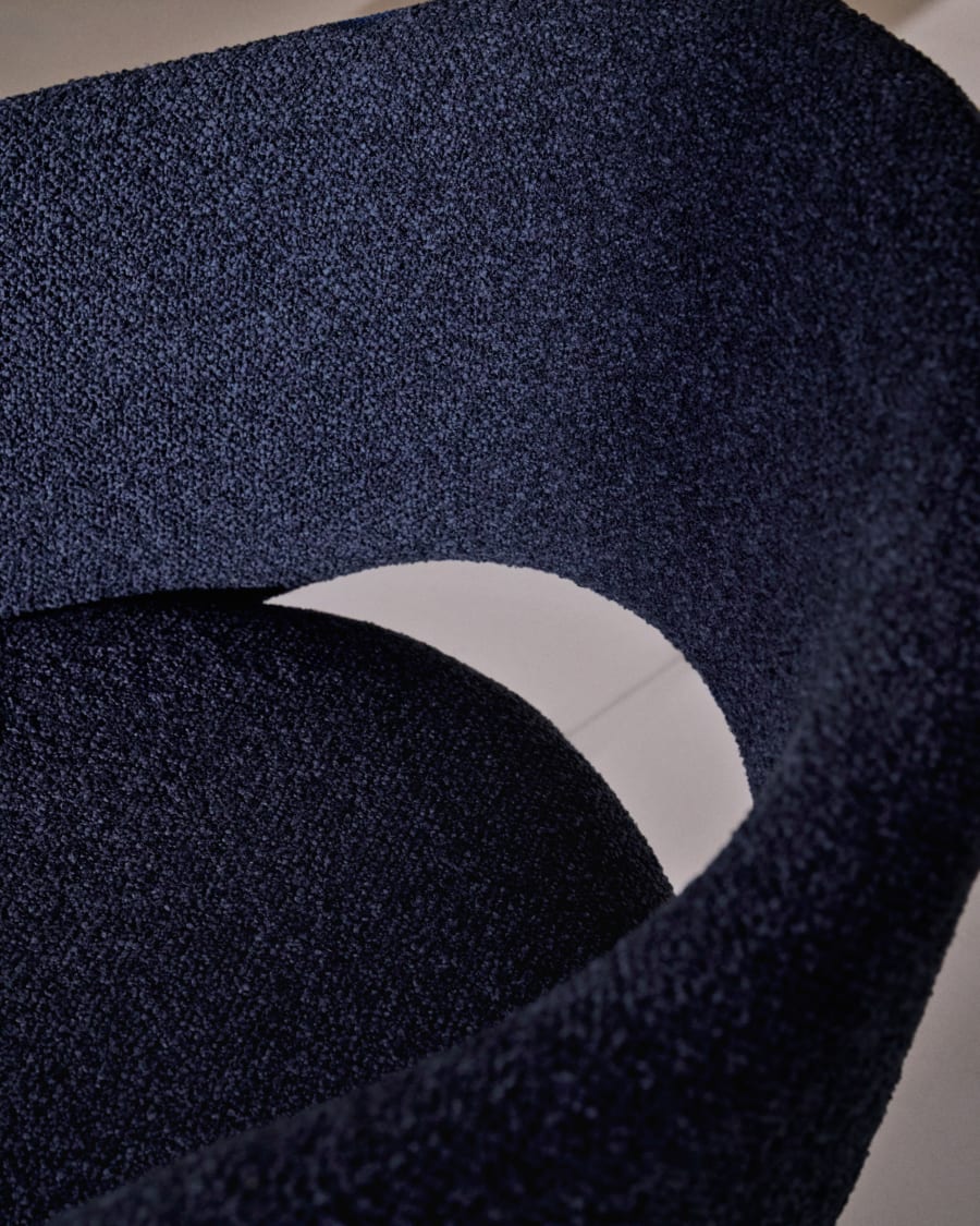 Maina chair in thick blue chenille and steel legs with blue finish FSC Mix Credit