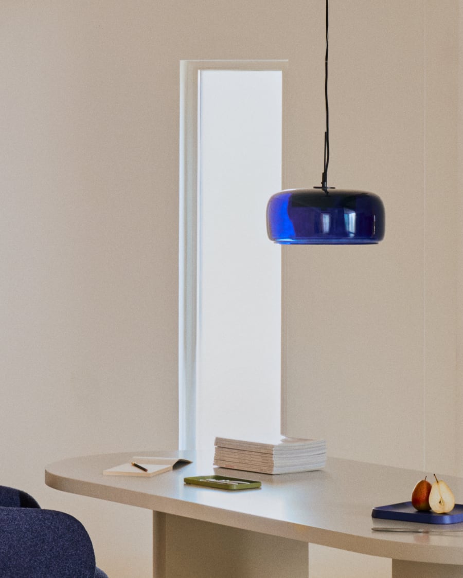 Deckenleuchte Reig aus blauem Glas Ø 38 cm
