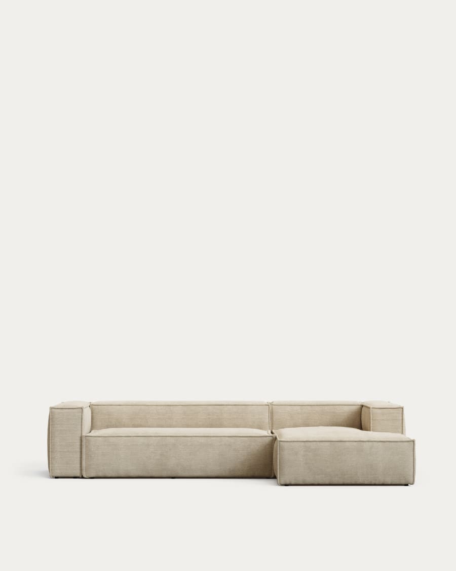 Blok 4 seater sofa with right side chaise longue in beige wide seam corduroy, 330 cm