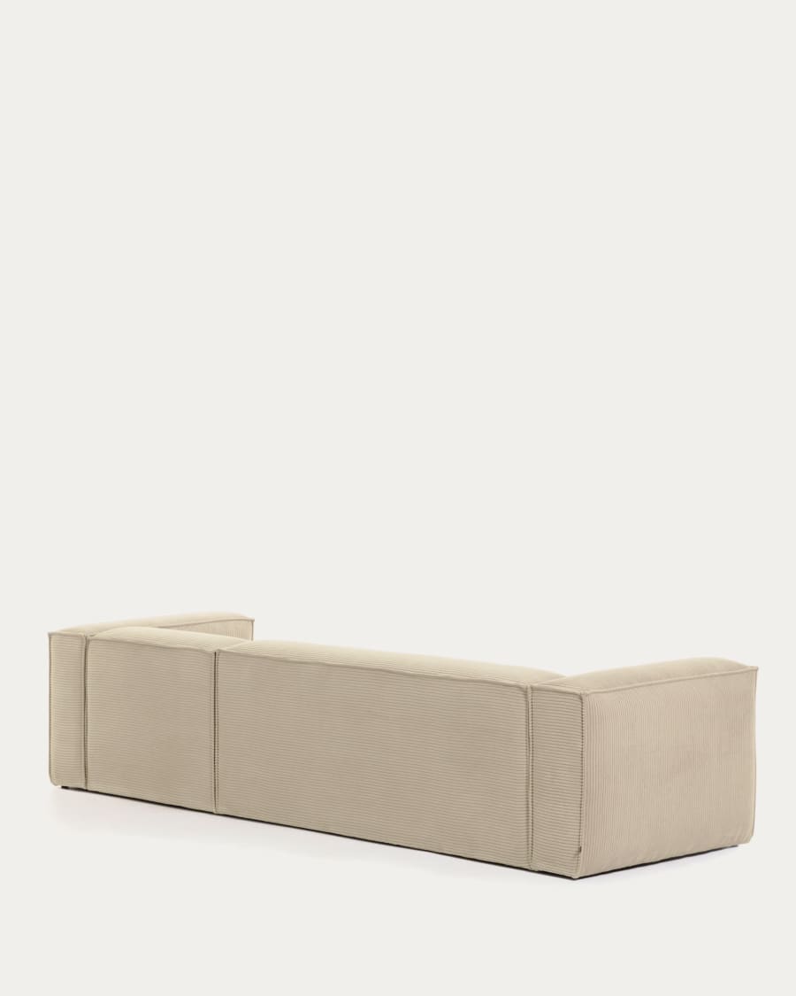 Blok 4 seater sofa with right side chaise longue in beige wide seam corduroy, 330 cm