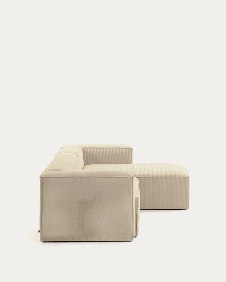 Blok 2 seater sofa with right side chaise longue in beige wide seam corduroy, 220 cm