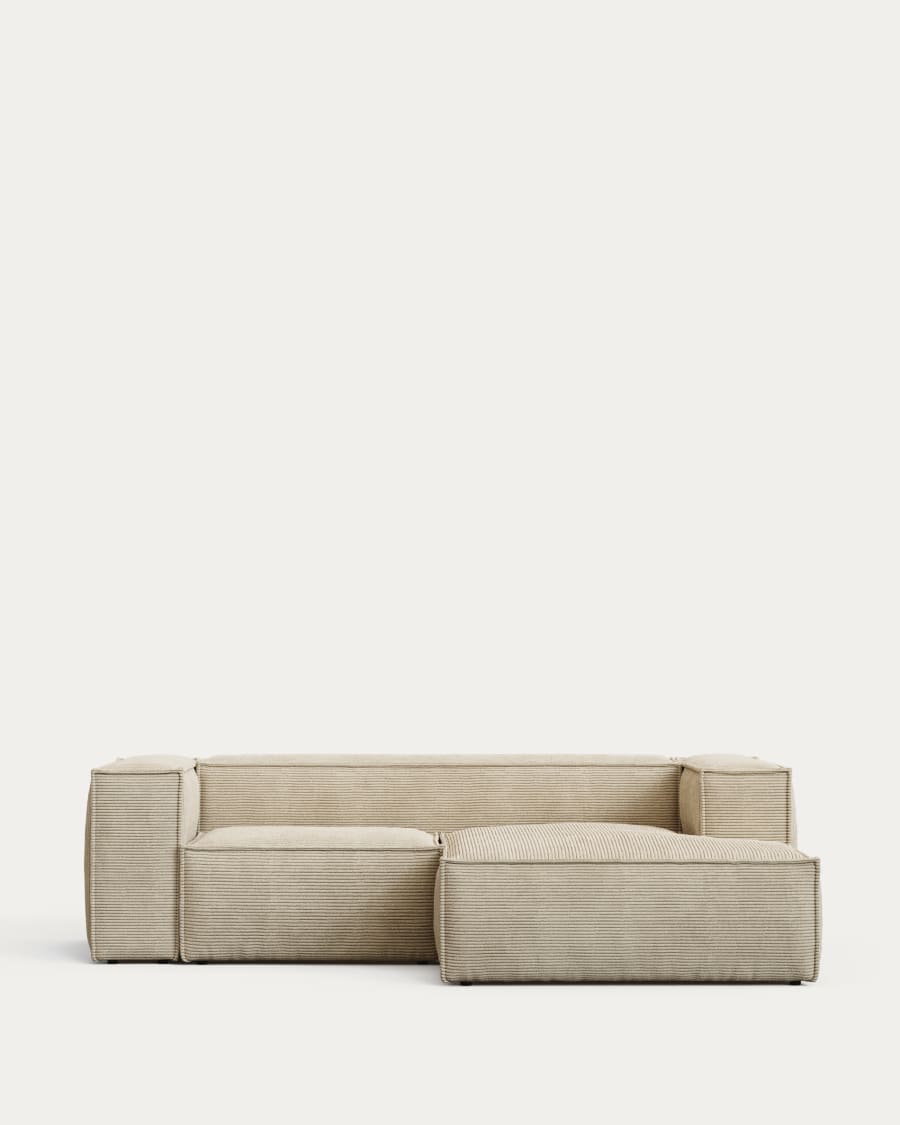 Blok 2 seater sofa with right side chaise longue in beige wide seam corduroy, 220 cm