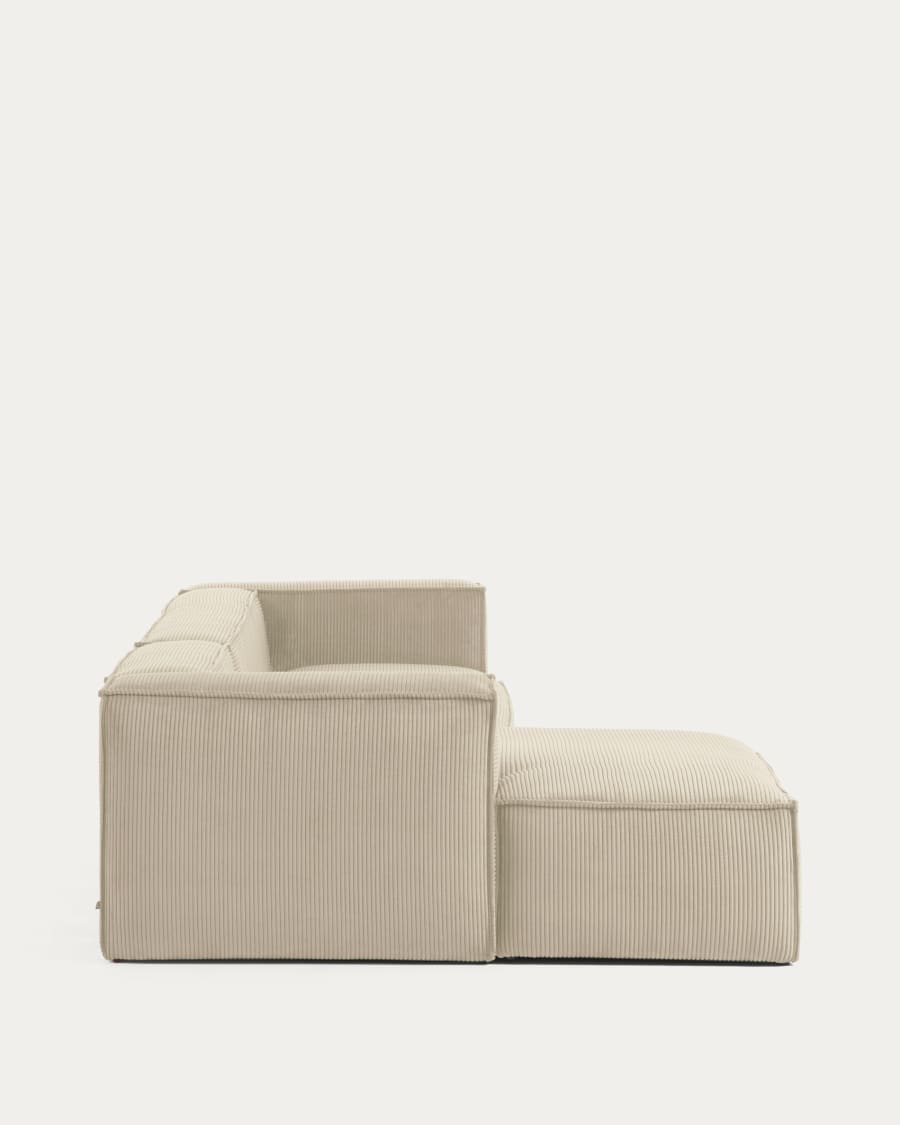Blok 2 seater sofa with left side chaise longue in beige wide seam corduroy, 220 cm