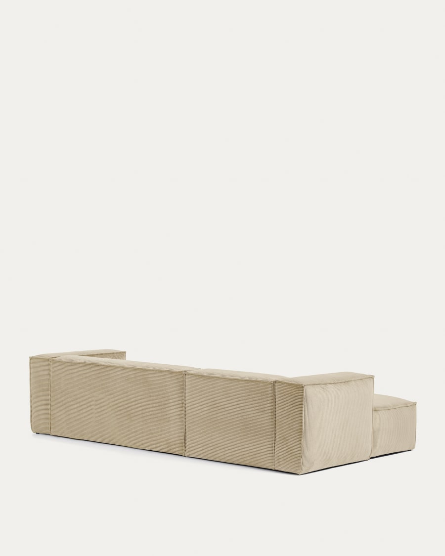 Blok 4 seater sofa with left side chaise longue in beige wide seam corduroy, 330 cm