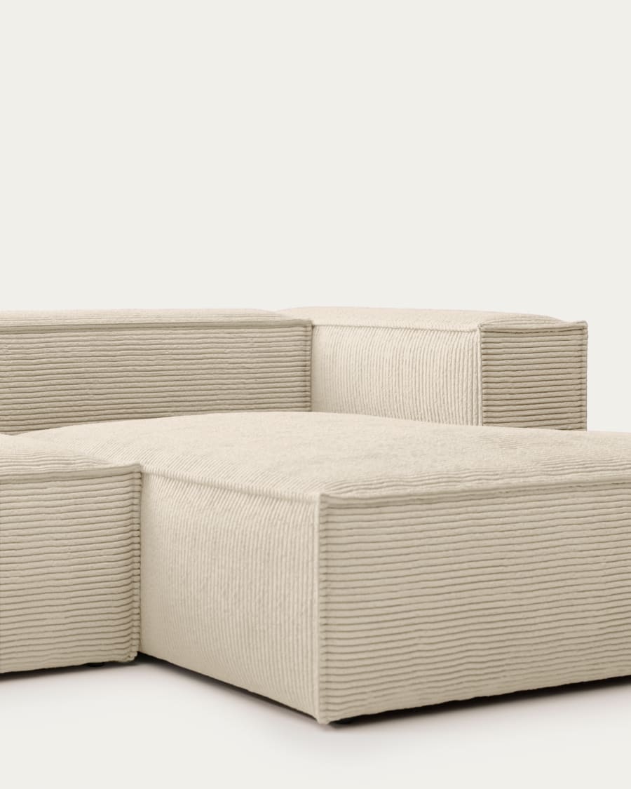 Blok 2 seater sofa with right side chaise longue in beige wide seam corduroy, 220 cm