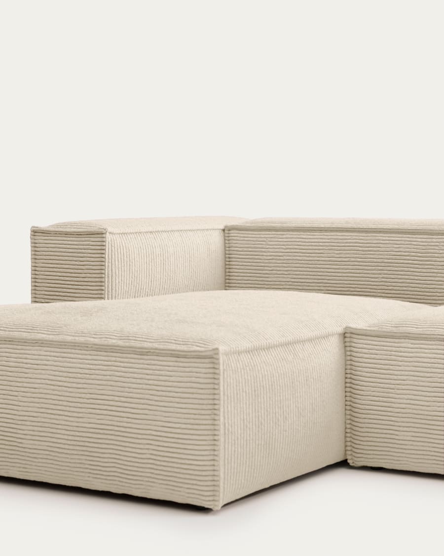 Blok 2 seater sofa with left side chaise longue in beige wide seam corduroy, 220 cm