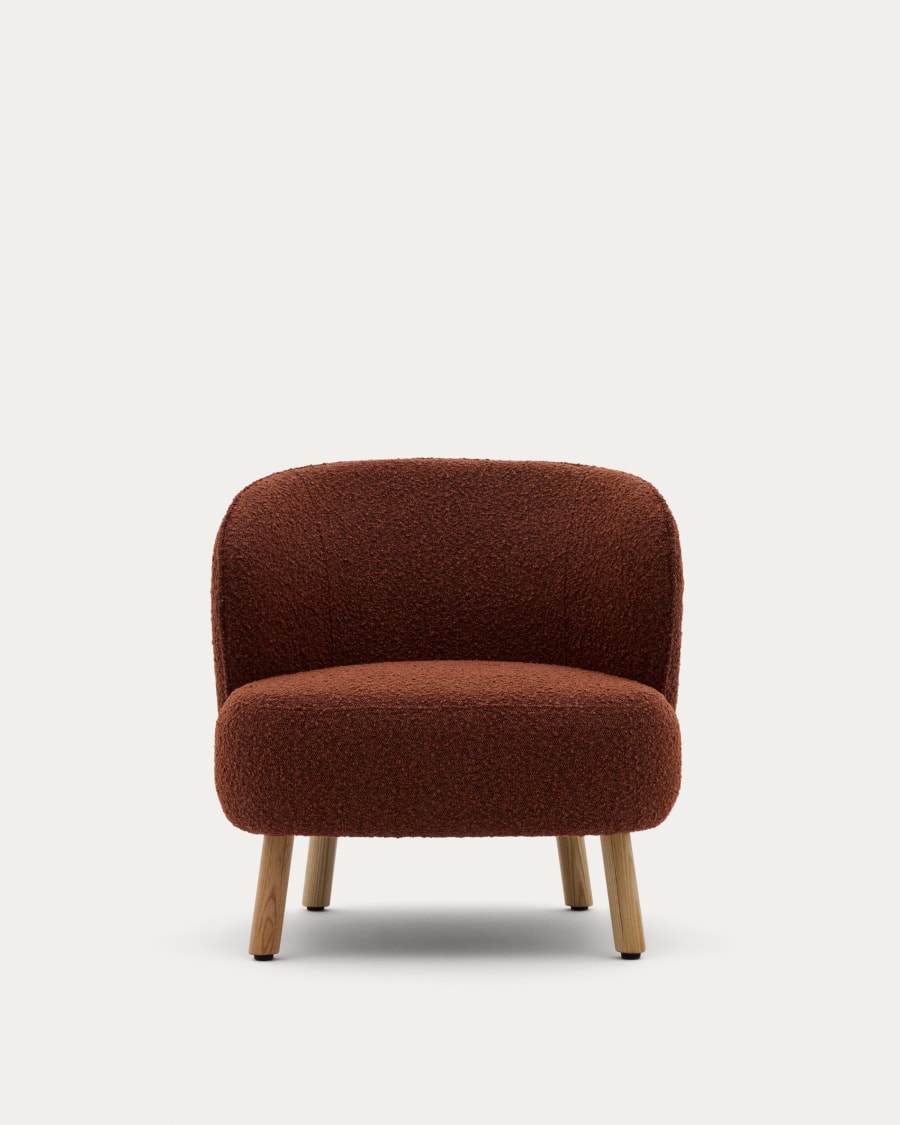 Ulit armchair in terracotta bouclé with solid beech wood legs in a natural finish